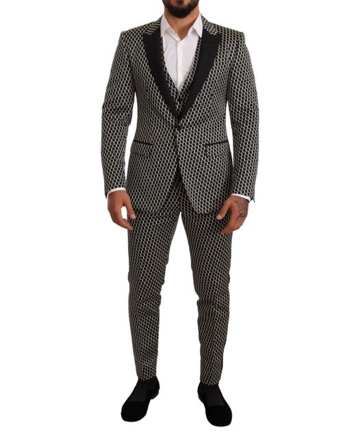 Dolce & Gabbana Black Elegant Martini Check Three-Piece Suit for men