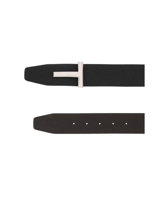 Tom Ford Black Reversible Grain Leather T Belt for men