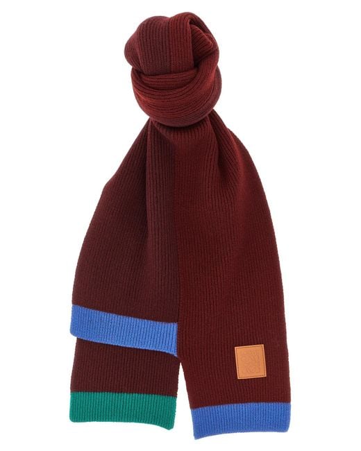 Loewe Red Ribbed Wool With Contrast Trim Scarf