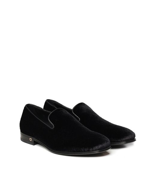 Ferragamo Black Velvet Loafers for men