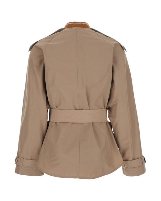 ..,merci Brown Double-Breasted Trench Coat With Waist Belt