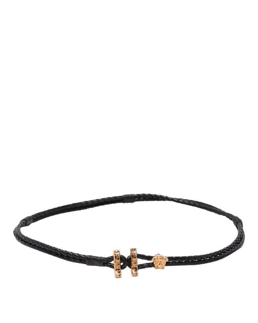 Versace Black Medusa Greca Leather Necklace for men