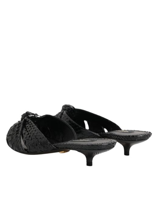 Dolce & Gabbana Black Leather Heels Slides Sandals Shoes Python