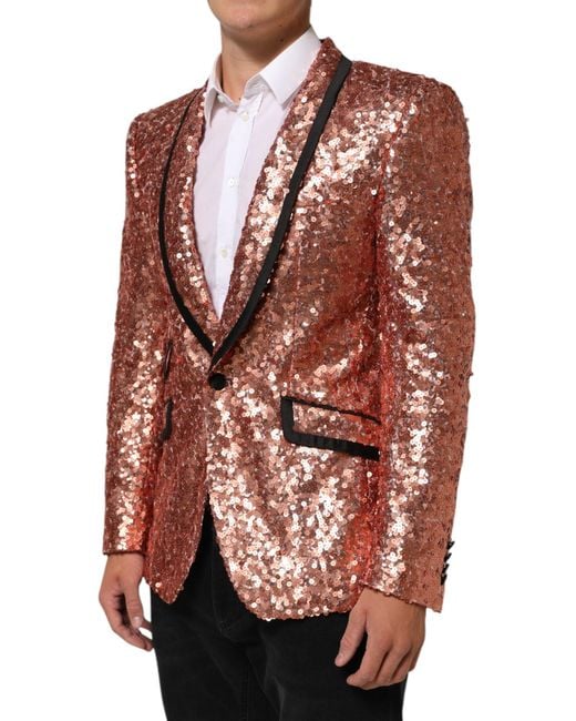 Dolce & Gabbana Brown Sequin Sicilia 1 Button Suit Blazer Pa+Se for men