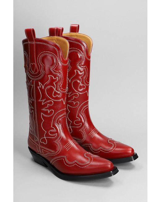 Ganni Red Texan Boots