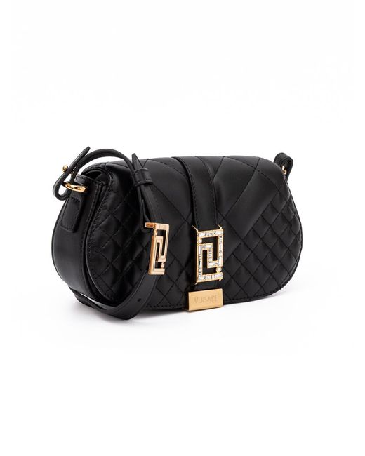 Versace Black Leather Quilted Shoulder Strap Bag