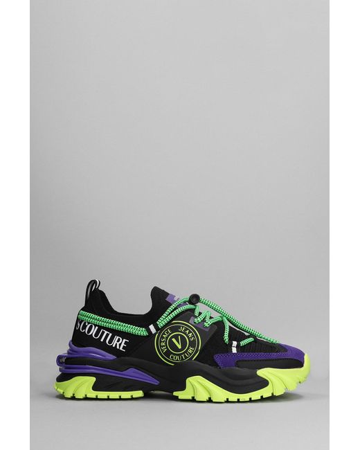 Versace Jeans Green Sneakers In Black Multicolor Synthetic Fibers for men