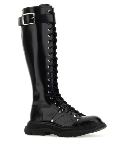 Alexander McQueen Black Leather Tread Slick Boots