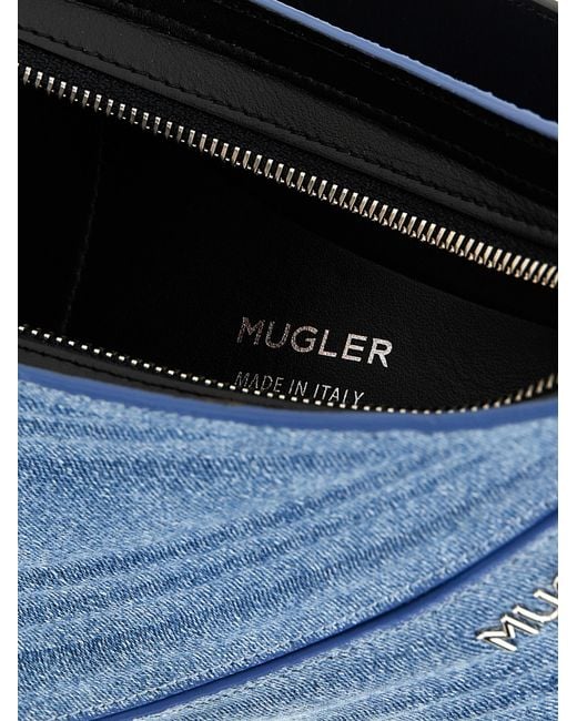 Mugler Blue Denim Spiral Curve Shoulder Bag