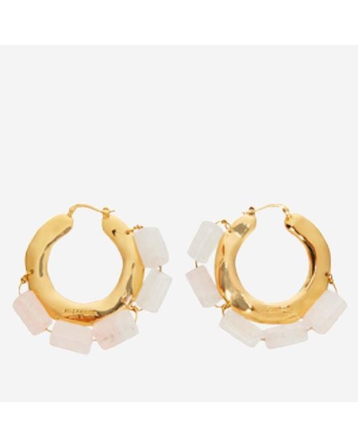 Jil Sander Metallic Brass Earrings With Natural Stones