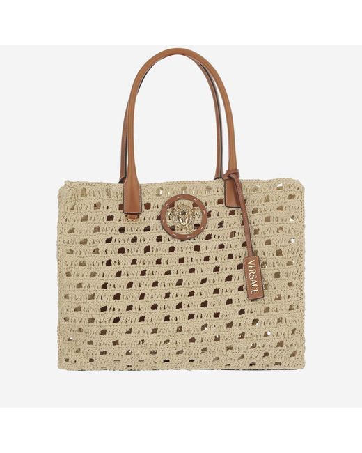 Versace Metallic Canvas Tote Bag Cotton Handbags