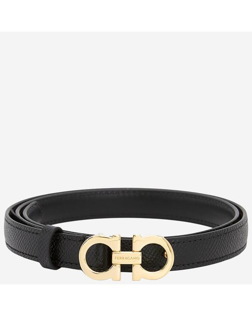 Ferragamo Black Golden Buckle Reversible Textured Belt