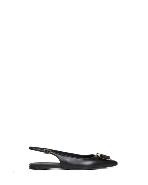 Ferragamo White Flat Slingbacks With Vara Plate Lambskin Pumps