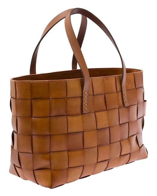 Dragon Diffusion Brown Shopper Bag, Woven Leather Calf Tote Bags