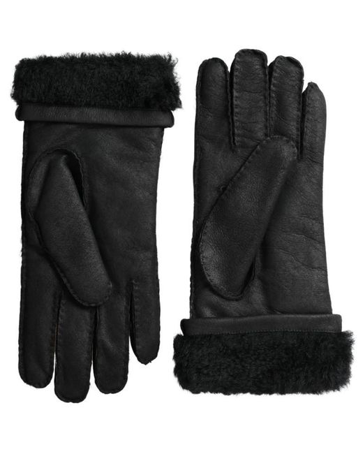 Dolce & Gabbana Black Leather Fur Short Hands Mitten Gloves for men