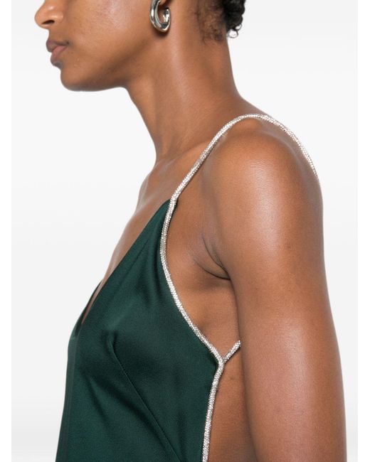 Tom Ford Green Emerald Shiny Envers Satin Evening Gown With Crystal Chain Embroidery
