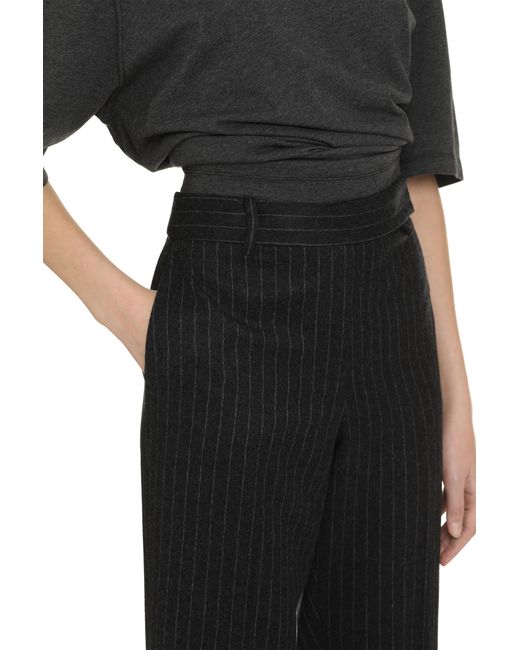 MICHAEL Michael Kors Black Pinstriped Wool Trousers Straight