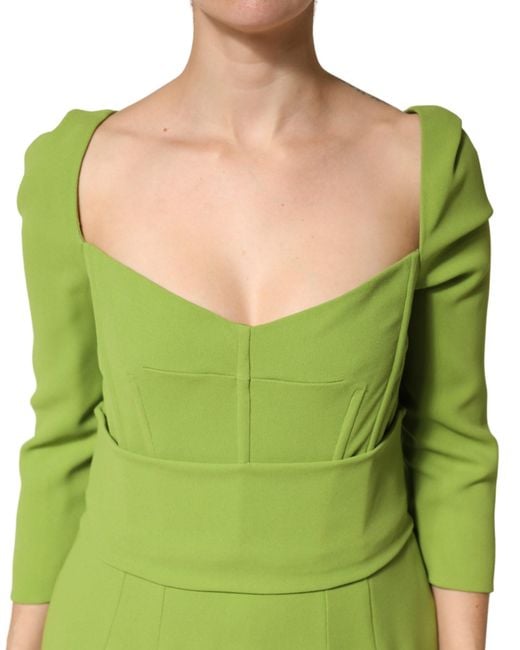 Dolce & Gabbana Green Silk Sweetheart Neckline Midi Dress Viscose