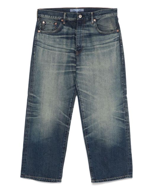 Junya Watanabe Blue Cropped Jeans With Whiskering Effect for men