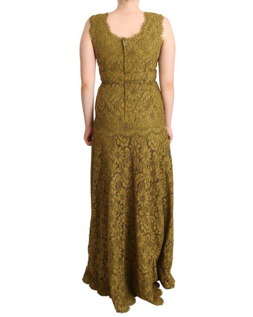 Dolce & Gabbana Green Floral Lace Maxi Floor Length Dress