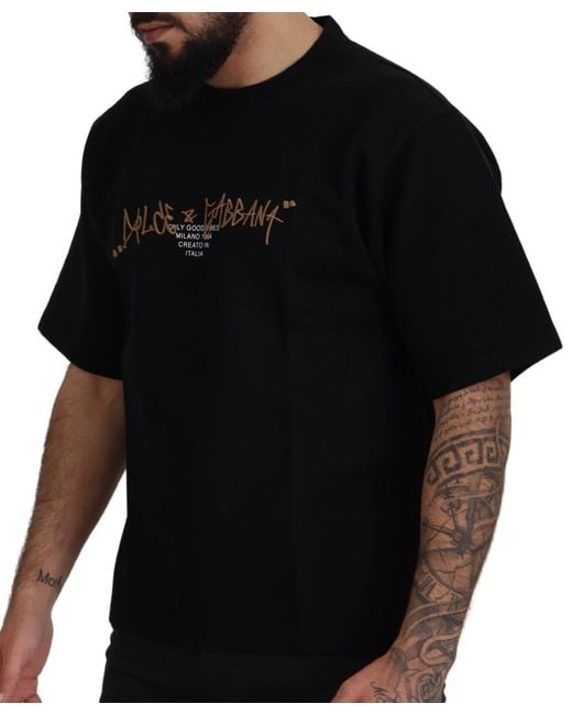 Dolce & Gabbana Black Logo Cotton Crewneck T-Shirt for men