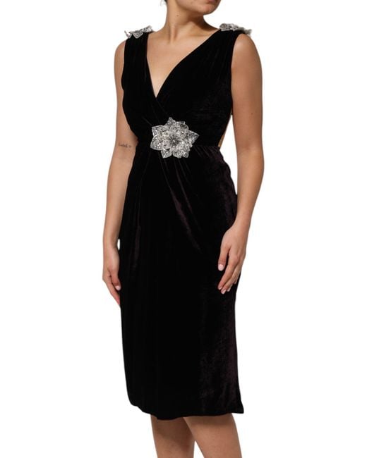 Dolce & Gabbana Black Velvet Floral Embellished Dress