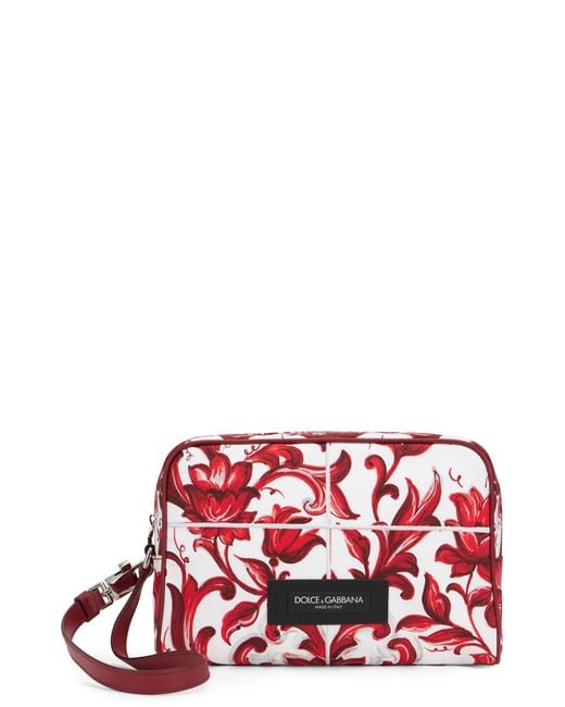 Dolce & Gabbana Red Clutch Bag Majolica Print Calfskin Wash for men