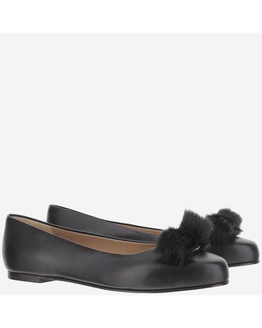 Ferragamo Black Ballet Flats Leather Ballerina Shoes