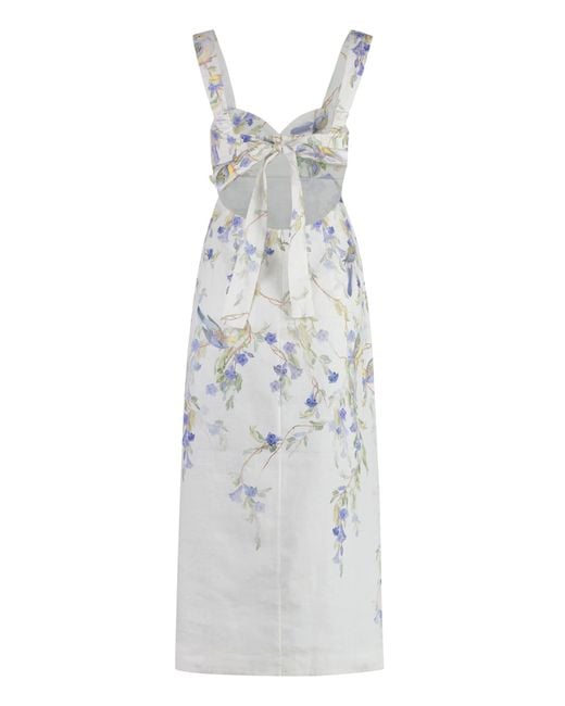 Zimmermann White Natura Printed Linen Dress