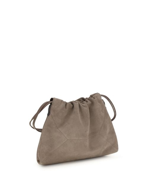 Brunello Cucinelli Brown Pouch Bag Suede Calf Leather Clutch