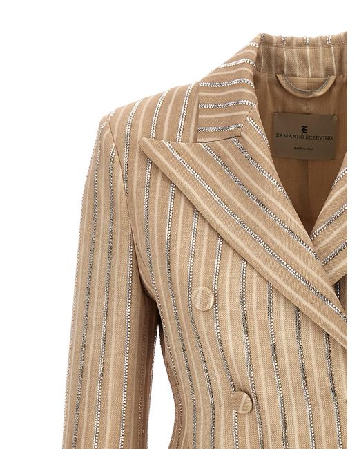 Ermanno Scervino Natural Rhinestone Pinstripe Blazer Blazer And Suits