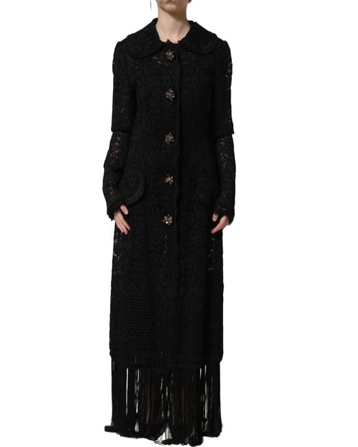 Dolce & Gabbana Black Embellished Guipure Lace Coat Jacket