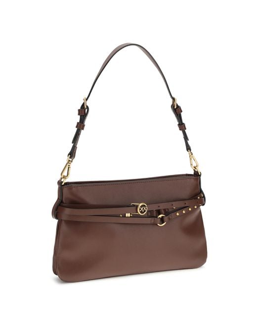 Pinko Brown Belt Shoulder Bag Calf Leather Bos Taurus