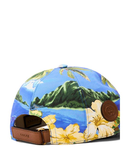 Gucci Blue Hawaiian Print Logo Patch Baseball Cap Accessories Beanies & Hats for men