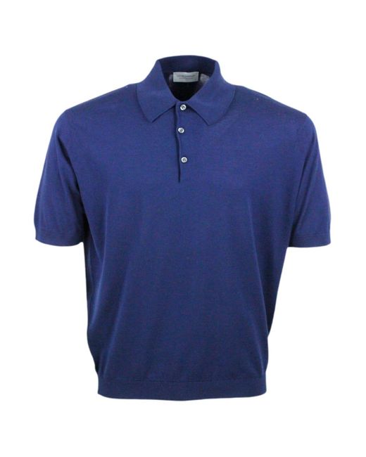 John Smedley Blue Short-Sleeved Polo Shirt for men