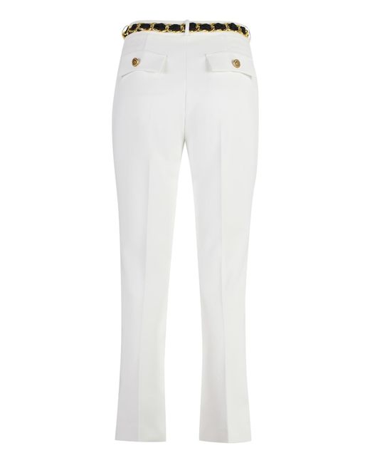 Elisabetta Franchi White Flare Trousers With Foulard Belt