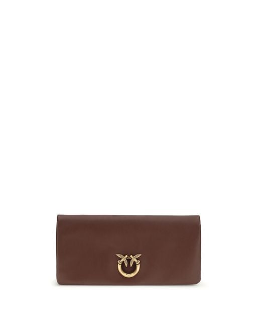 Pinko Brown Love Medium Clutch Bag Calf Leather Bos Taurus Clutches