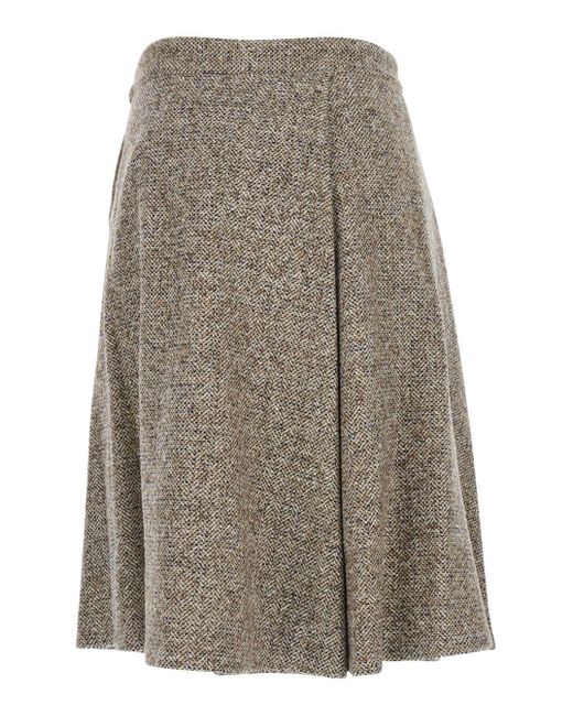 Brunello Cucinelli Gray Skirt With Belt And Pleated Details