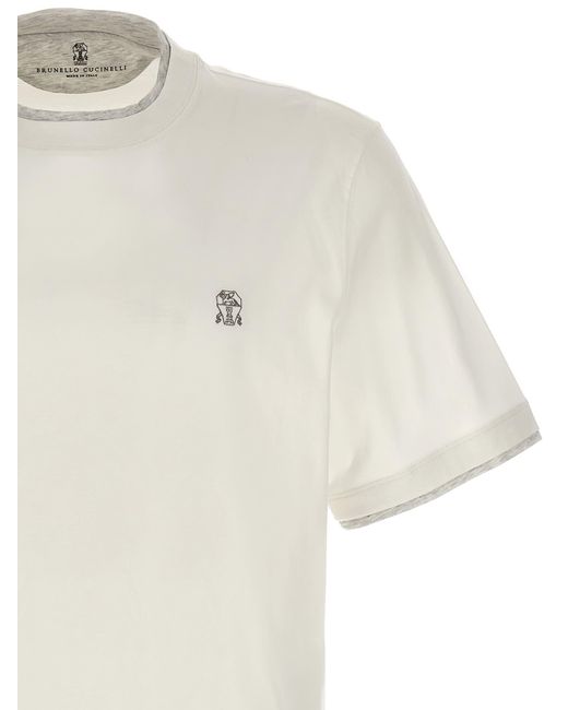 Brunello Cucinelli White Double Layer T-shirt for men