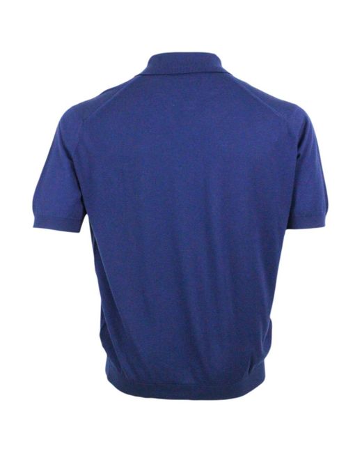 John Smedley Blue Short-Sleeved Polo Shirt for men