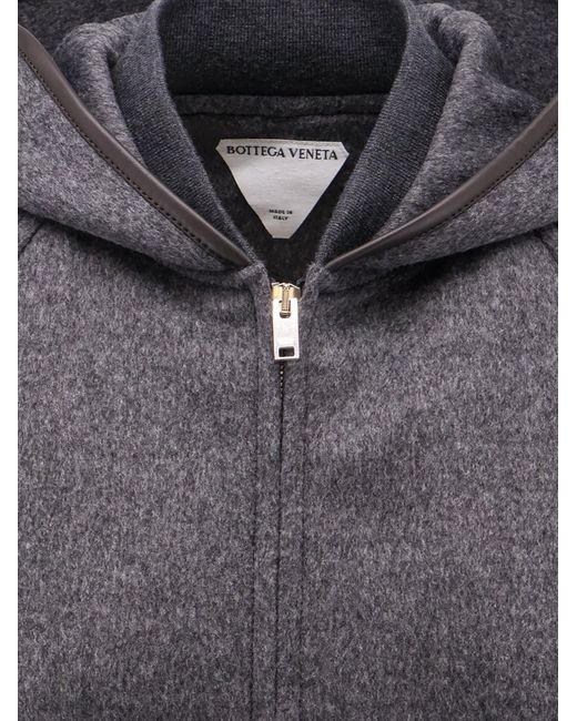 Bottega Veneta Gray Wool Jacket With Leather Profiles