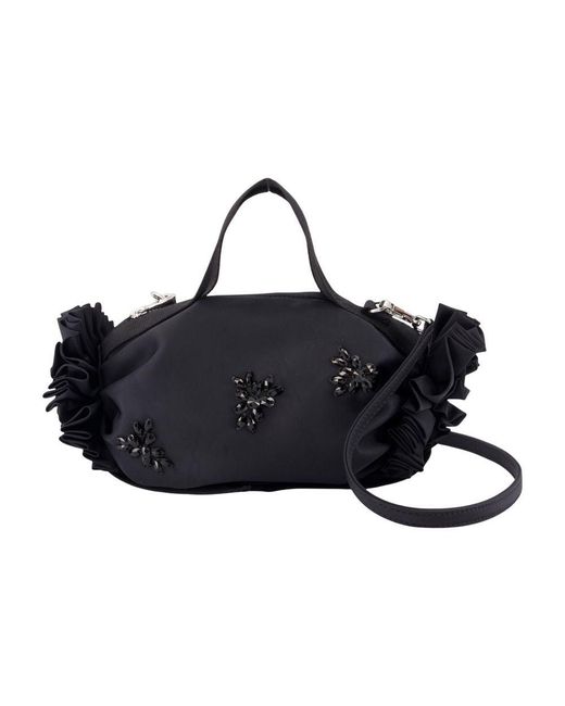 Simone Rocha Black Simone Rocha Beaded Rosette Embellished Shoulder Bag
