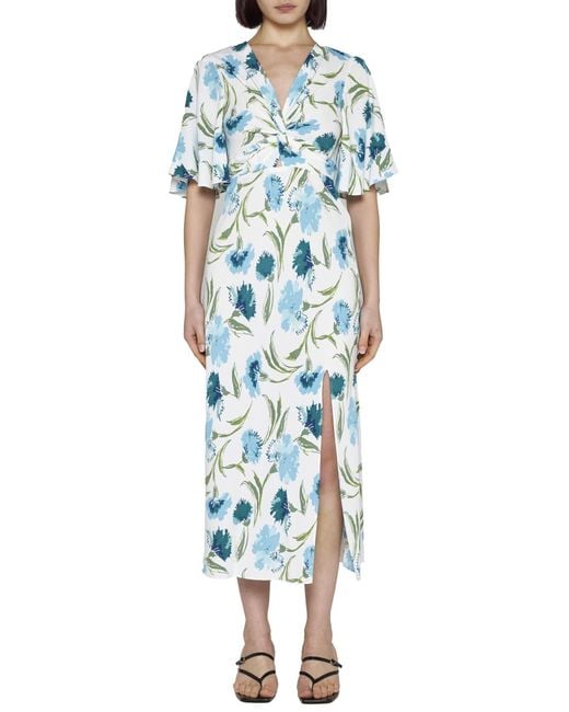 Diane von Furstenberg Blue Bessie Floral Print Viscose Midi Dress