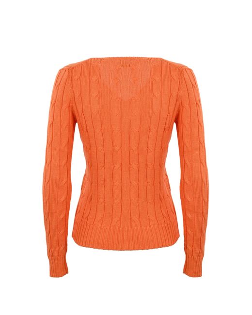 Polo Ralph Lauren Orange Cable Knit Sweater With V-Neck