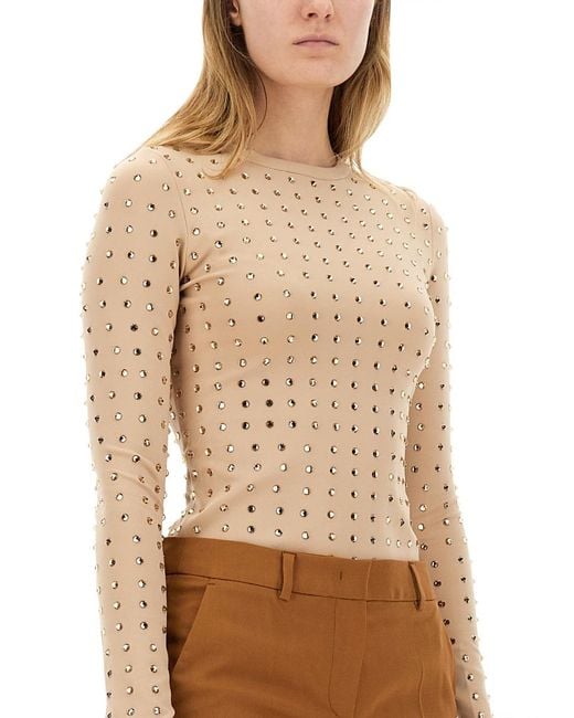 Sportmax Natural Top With Crystals Polyamide Tops