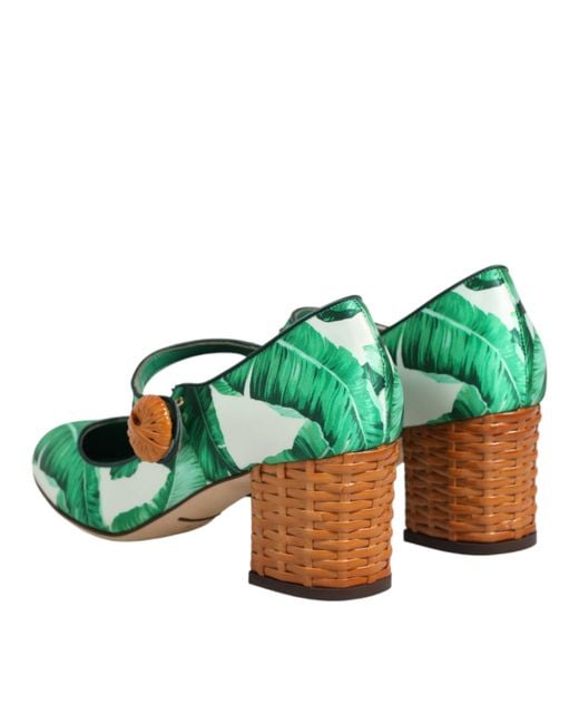 Dolce & Gabbana Green Silk Mary Janes Leaf Sandals Shoes Se+Vi