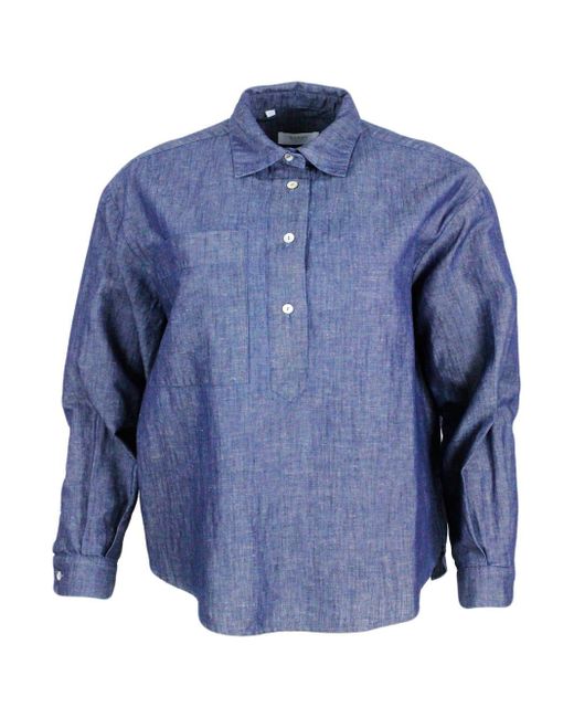 Barba Napoli Blue Lightweight-Effect Pull-On Shirt