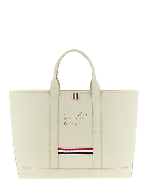 Thom Browne White Calfskin Tote Bag