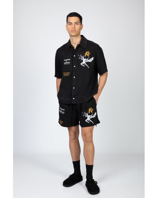 Represent Black Icarus Short Lyocell Shorts With Icarus Graphic Print And Logo for men