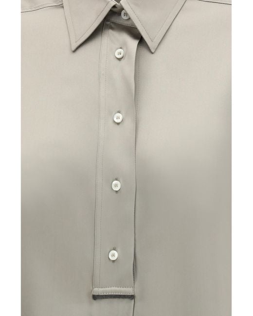 Brunello Cucinelli Gray Silk Satin Shirt Silk; Elastane